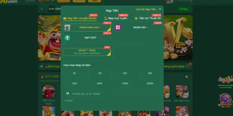 nạp tiền tại nhà cái ev88